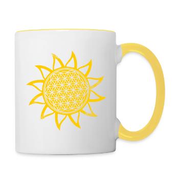 Sonnen - Blume des Lebens - Tasse zweifarbig - Weiß/Gelb - Rechts