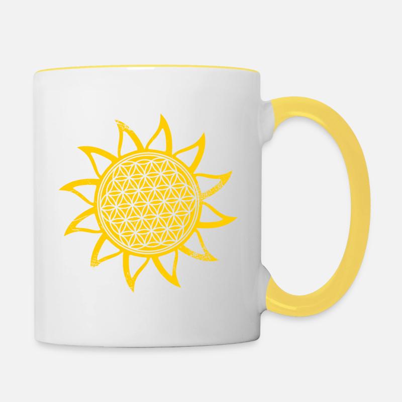 Soleil - fleur de vie - Mug contrasté - blanc/jaune