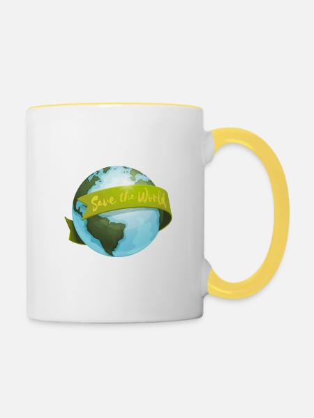 save the planet - Tasse zweifarbig - Weiß/Gelb