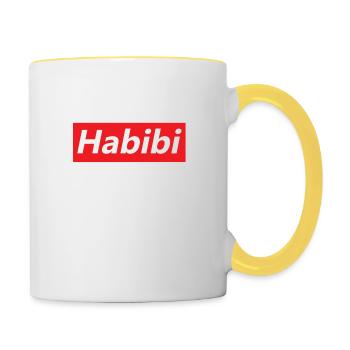Typographie du logo rouge Habibi - Mug contrasté - blanc/jaune - Droite