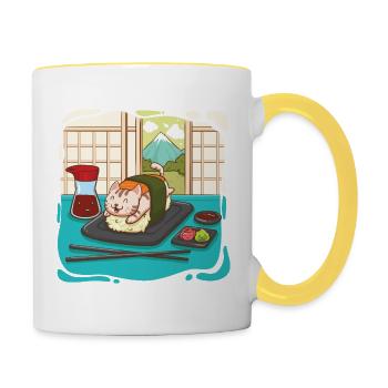 Delicious sushi cat with wasabi - Contrasting Mug - white/yellow - Right