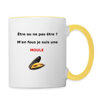 Entre les êtres humains et les moules. - Mug contrasté - blanc/jaune - Droite