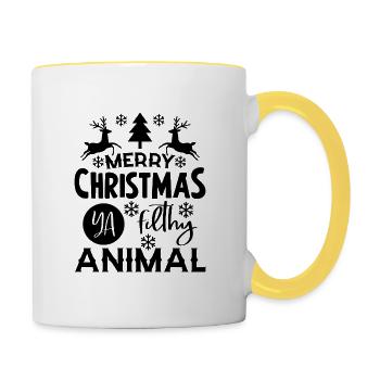 Merry christmas ya filthy animal gift Vegan - Contrasting Mug - white/yellow - Right