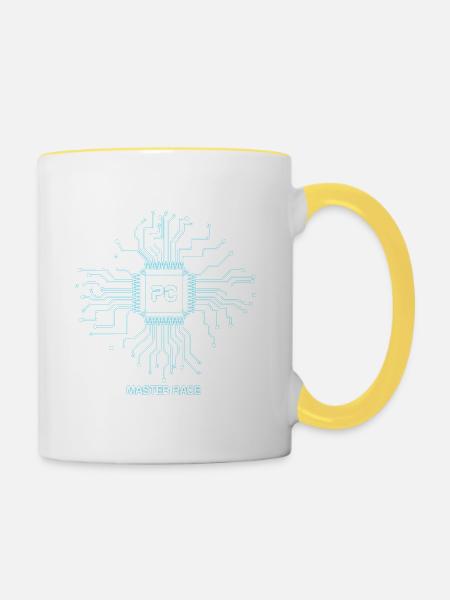 Blaues PC-Master-Race - CPU-Nerd - Tasse zweifarbig - Weiß/Gelb
