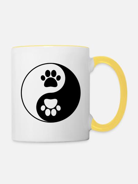 Yin Yang - Cat Paw Pets Cats - Buddhist Zhen - Tasse zweifarbig - Weiß/Gelb