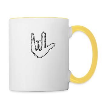 Handzeichen feiern - Tasse zweifarbig - Weiß/Gelb - Rechts
