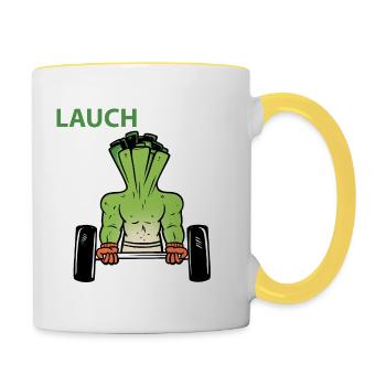 Lauchsports Lauch Sport Fitness Fitnessstudio Gym - Tasse zweifarbig - Weiß/Gelb - Rechts
