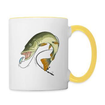 Hecht Wobbler Angel angeln - Tasse zweifarbig - Weiß/Gelb - Rechts