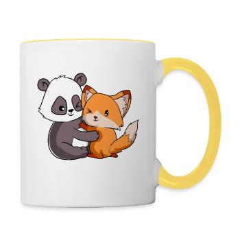 Fox Panda Forest Wild Life Tier Umarmung Kuschelliebe - Tasse zweifarbig - Weiß/Gelb - Rechts