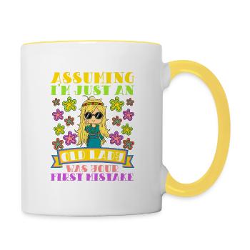Angenommen, ich bin nur eine alte Dame war deine erste - Tasse zweifarbig - Weiß/Gelb - Rechts