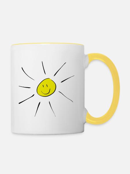 Lächelnde Sonne - Tasse zweifarbig - Weiß/Gelb
