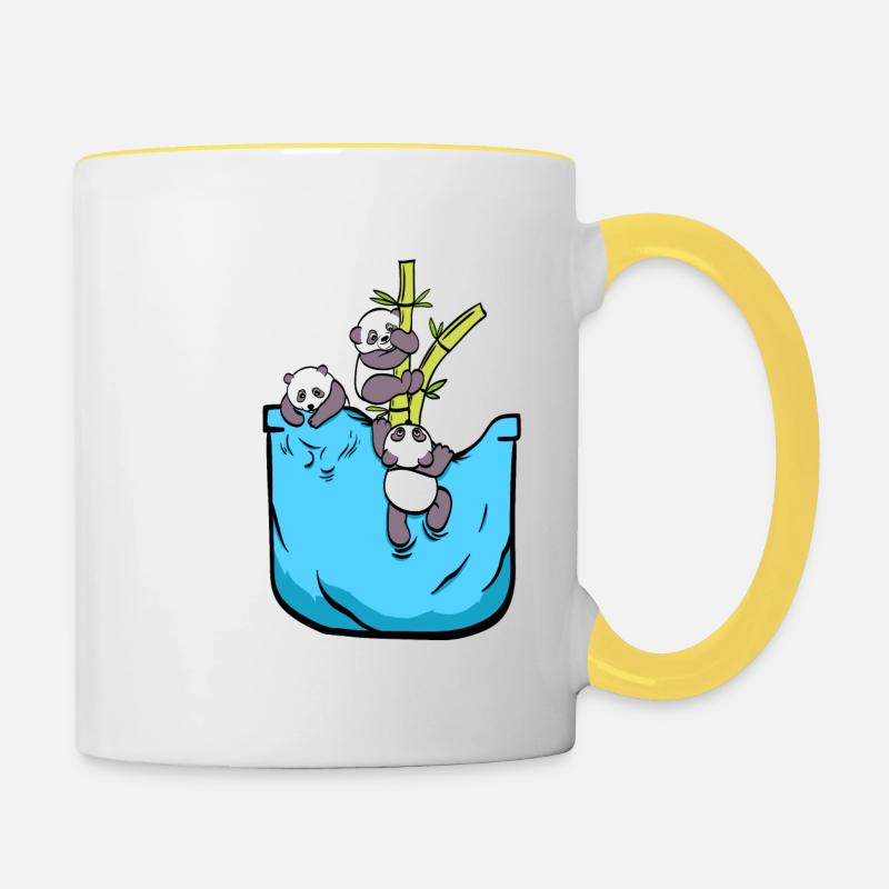 Pandas mignons suspendus sur un tee-shirt de - Mug contrasté - blanc/jaune