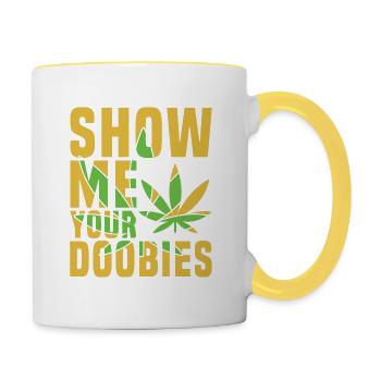 Montrez-moi vos doobies Adult Green Cannabis - Mug contrasté - blanc/jaune - Droite