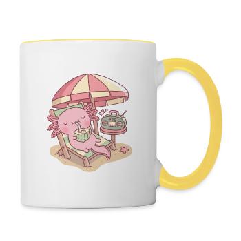 Mignon Axolotl relaxant à la plage - Mug contrasté - blanc/jaune - Droite