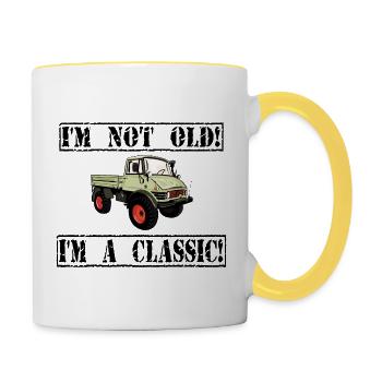 Je ne suis pas vieux - Je suis un classique / Unimog - Mug contrasté - blanc/jaune - Droite