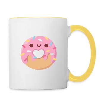 Joli beignet sans cœur avec glaçage rose - Mug contrasté - blanc/jaune - Droite