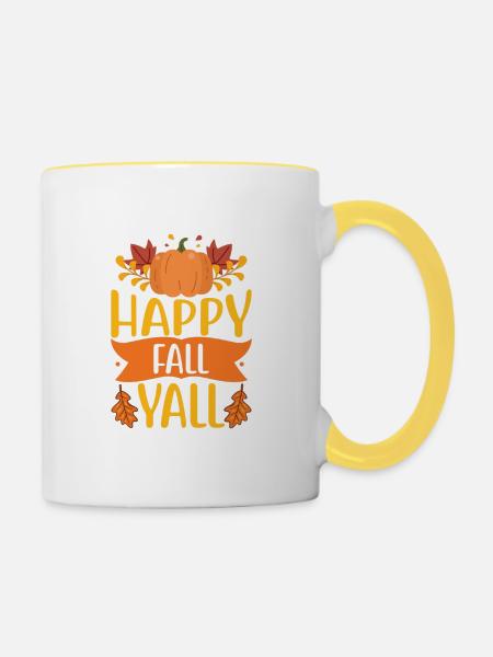 Herbst Zitat Happy Fall Yall - Tasse zweifarbig - Weiß/Gelb