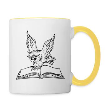 Eulen und Bücher Lesewaldtier - Tasse zweifarbig - Weiß/Gelb - Rechts