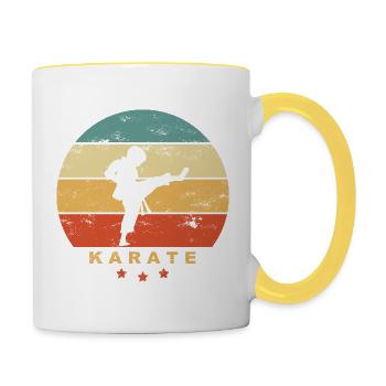 KARATÉ - L’enfant fait du karaté kick - Arts martiaux rétro - Mug contrasté - blanc/jaune - Droite