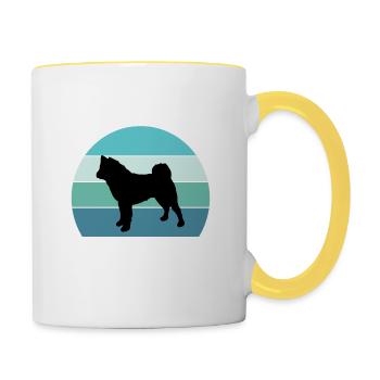 American Akita Dog Silhouette Vintage Sunset pour D - Mug contrasté - blanc/jaune - Droite