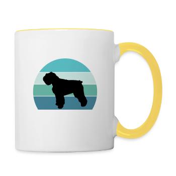Bouvier Des Flandres Dog Silhouette Vintage Coucher de Soleil - Mug contrasté - blanc/jaune - Droite