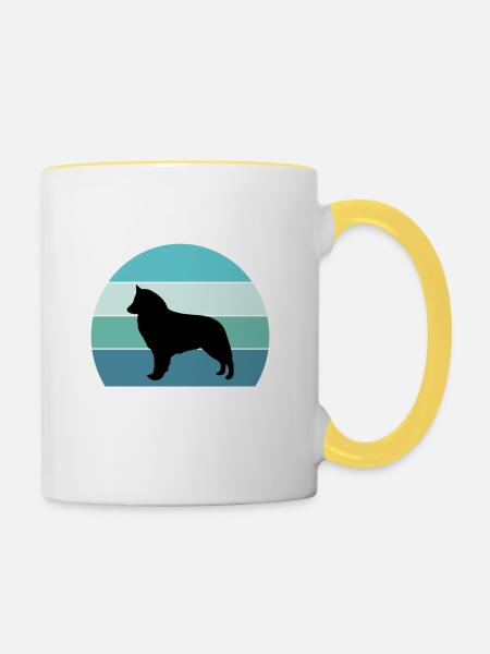Berger Belge Groenendael Chien Silhouette Vintag - Mug contrasté - blanc/jaune