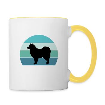Finnischer Lapphund Dog Silhouette Vintage Sonnenuntergang für - Tasse zweifarbig - Weiß/Gelb - Rechts