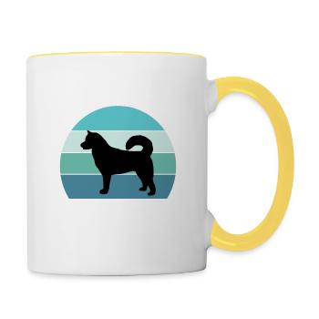 Ostsibirische Laika Dog Silhouette Vintage Sonnenuntergang - Tasse zweifarbig - Weiß/Gelb - Rechts