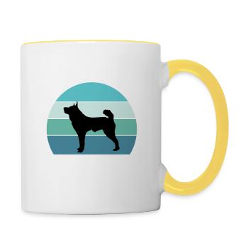 Karelian Bear Dog Silhouette Vintage Sunset for Do - Contrasting Mug - white/yellow - Right