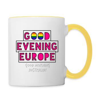 Guten Abend Europa - Tasse zweifarbig - Weiß/Gelb - Rechts
