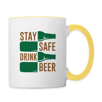 Lustiges Bierzitat Slogan Schriftzug Typografie - Tasse zweifarbig - Weiß/Gelb - Rechts