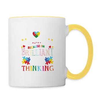 Autismus Zitat Ich spreche nicht viel Ich bin brillant Auti - Tasse zweifarbig - Weiß/Gelb - Rechts