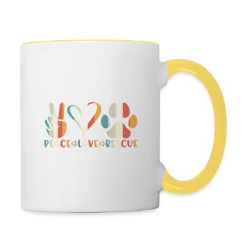 Animal Rescue Gift Peace Love Rescue - Contrasting Mug - white/yellow - Right