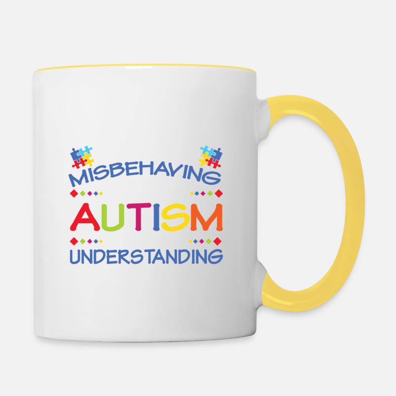Citation autisme Je ne me comporte pas mal J’ai l’autisme - Mug contrasté - blanc/jaune