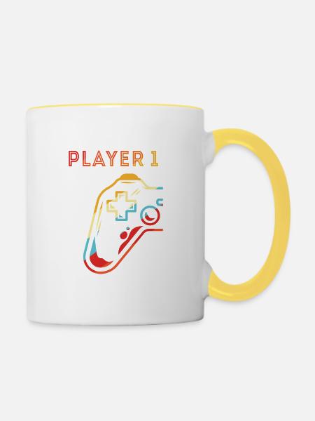 Gamer Quote Matching Gamer Couple Player 1 - Mug contrasté - blanc/jaune