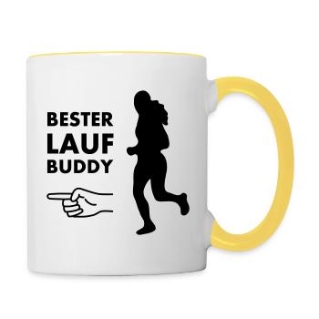 Bester Laufbuddy - Tasse zweifarbig - Weiß/Gelb - Rechts