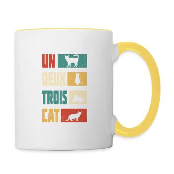 Cat Christmas Quote Un Deux Trois Cat Vintage Cat - Mug contrasté - blanc/jaune - Droite