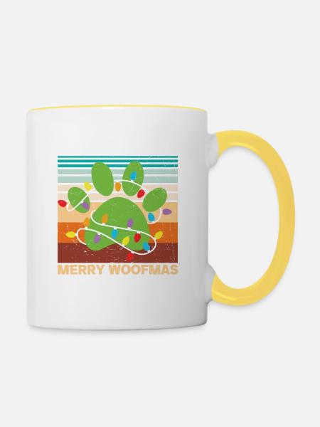 Weihnachten Golden Merry Woofmas - Tasse zweifarbig - Weiß/Gelb