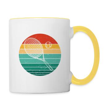 Tennis Zitat Retro Tennis Schläger Und Ball Coach - Tasse zweifarbig - Weiß/Gelb - Rechts