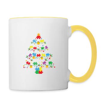 Autisme Citation Autisme Arbre de Noël - Mug contrasté - blanc/jaune - Droite