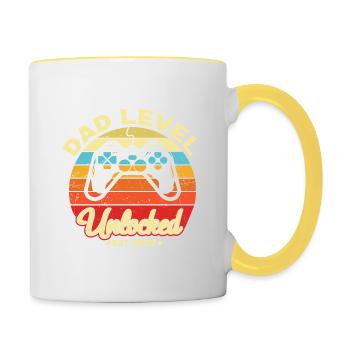 Gamer Zitat Dad Level Freigeschaltet Est 2022 - Tasse zweifarbig - Weiß/Gelb - Rechts