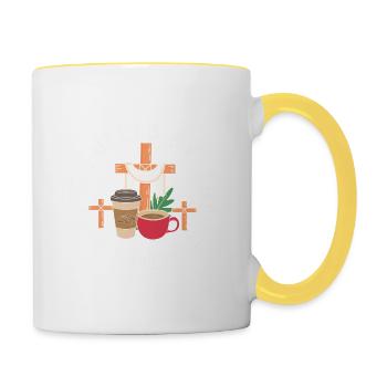 Coffee Quote Fueled By The Holy Spirit And Coffee - Contrasting Mug - white/yellow - Right