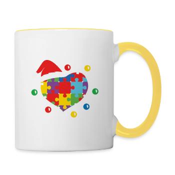 Autismus Zitat Autismus Bewusstsein Puzzle Weihnachten Autistisch - Tasse zweifarbig - Weiß/Gelb - Rechts