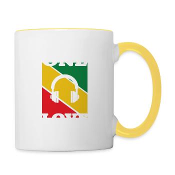 Musik Zitat Rasta Reggae Musik Kopfhörer One Love - Tasse zweifarbig - Weiß/Gelb - Rechts