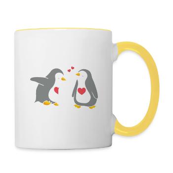 Citation de la Saint-Valentin Mignon Pingouins en Amour Drôle Valent - Mug contrasté - blanc/jaune - Droite