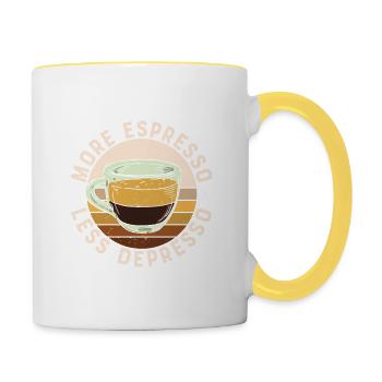 Kaffee Zitat Lustiger Kaffee Mehr Espresso Weniger Depre - Tasse zweifarbig - Weiß/Gelb - Rechts