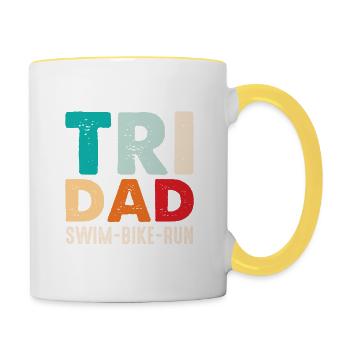 Vater Zitat Lustiges Design Tri Dad Schwimmen Fahrrad Lauf - Tasse zweifarbig - Weiß/Gelb - Rechts