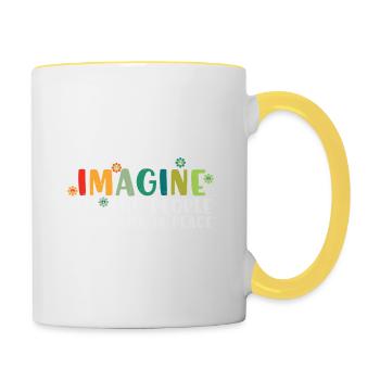 Alle Menschen stellen sich vor, in Frieden zu leben - Tasse zweifarbig - Weiß/Gelb - Rechts