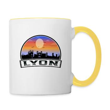 Lyon Frankreich Skyline Vintage Sunset Travel Souvenir - Tasse zweifarbig - Weiß/Gelb - Rechts