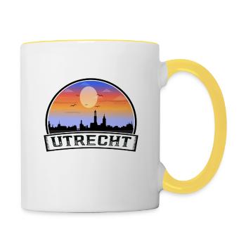 Utrecht Netherlands Skyline Vintage Sunset Travel - Contrasting Mug - white/yellow - Right